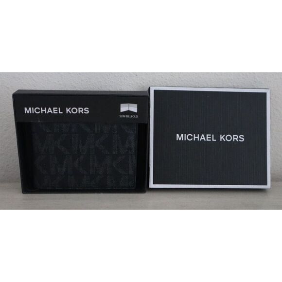 Michael Kors 86F2SMNF5B Mens Jet Set Black Logo Slim Billfold Leather Wallet $98 - Picture 1 of 8